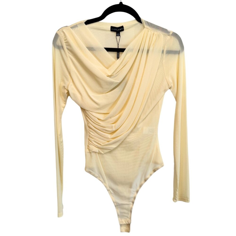 NWT JLuxLabel Sheer Ruched Bodysuit - Cream - Size L - Sexy & Chic!